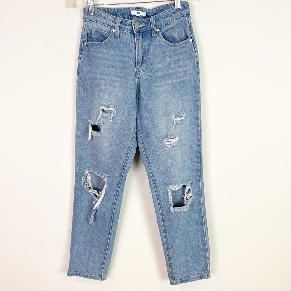 BP BRASS PLUM HIGH WAIST LIGHT WASH HIGH RISE DENIM DISTRESSED JEANS WOMENS 24